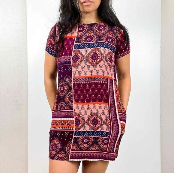 VICI Mix Boho Prints Short Sleeve Dress W Pockets Visible Back Zipper Size M - Picture 3 of 11